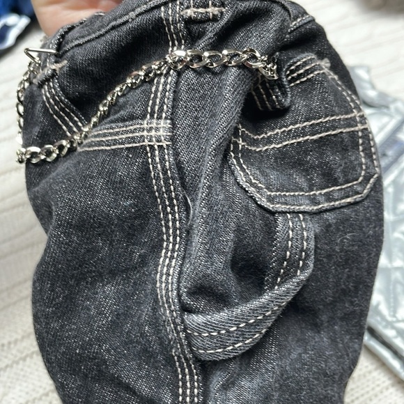 Build a Bear black denim jeans & silver puffer vest chain/pocket detail- jeans - Picture 5 of 10